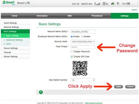 smartbro home wifi change password